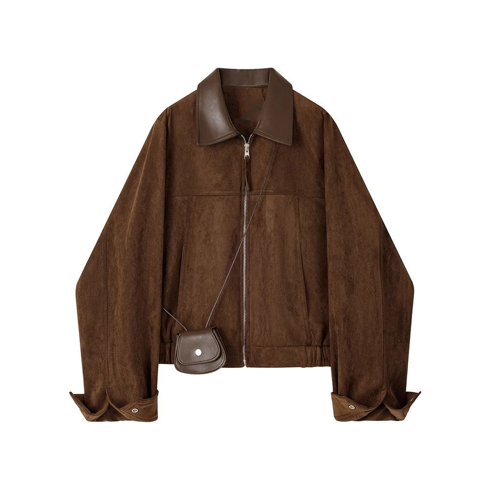 年輕感鹿皮絨英倫復古短夾克