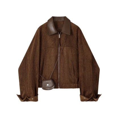 年輕感鹿皮絨英倫復古短夾克