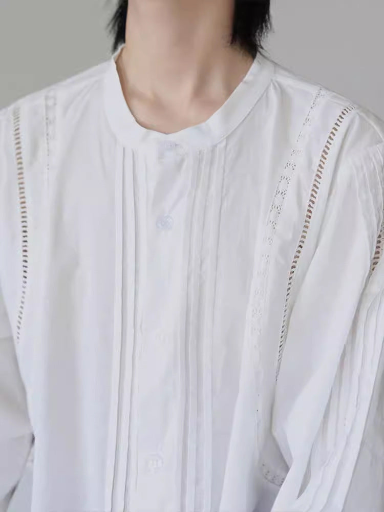 韓版清新圓領鏤空細節感襯衫