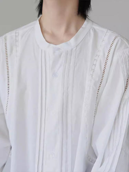 韓版清新圓領鏤空細節感襯衫