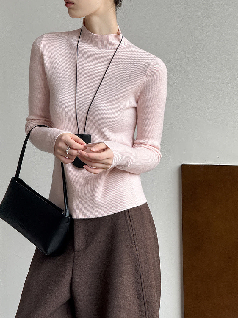 小高領修身毛衣打底上衣-三色