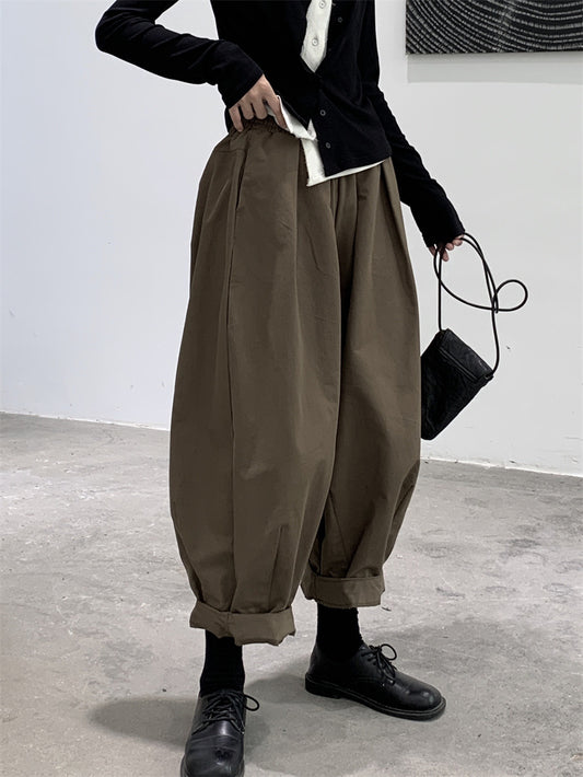 暗黑風褲腳反折九分氣球褲