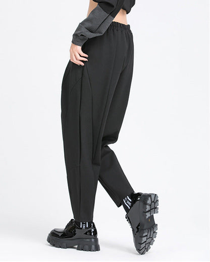 秋季拼接打褶彈力老爹褲8875