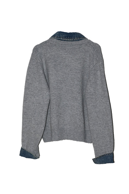 城市風格牛仔領毛衣外套