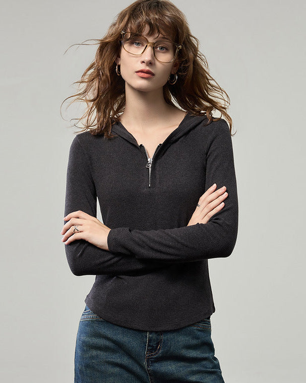 小拉鍊連帽針織上衣