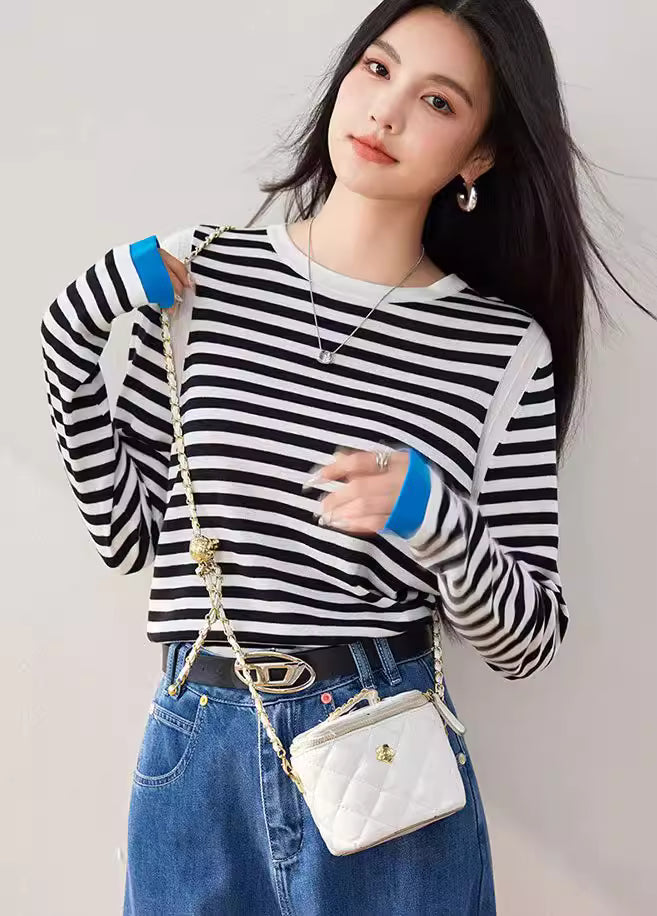 春季設計款～舒適萊賽爾天絲條紋T卹