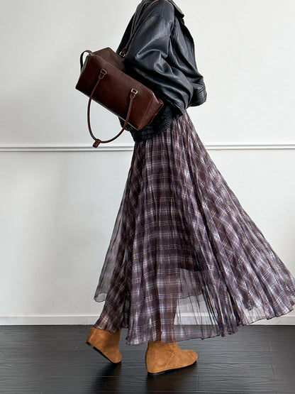 格子網紗不規則垂墜感紗裙