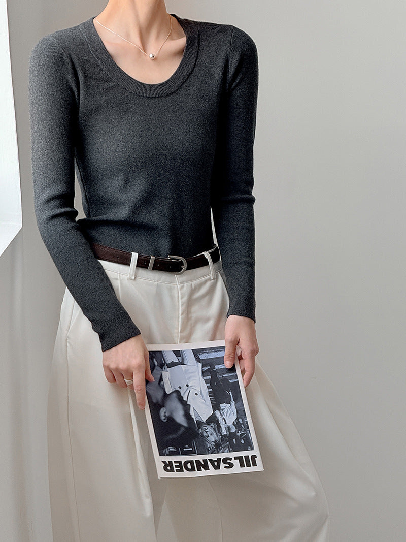 大圓領合身打底衫-四色