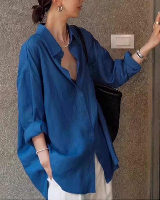 棉麻初春時尚寬大版襯衫外套