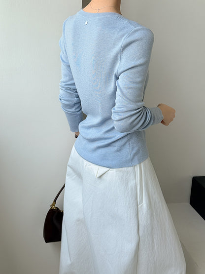 秋冬新款/圓領百搭包色薄毛衣-四色