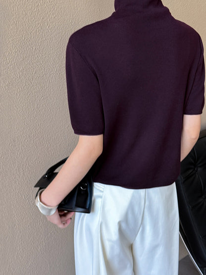 五分袖半高領百搭寬鬆上衣-五色