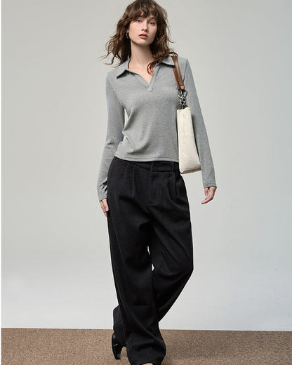 科技德絨＿V型翻領薄款針織衫