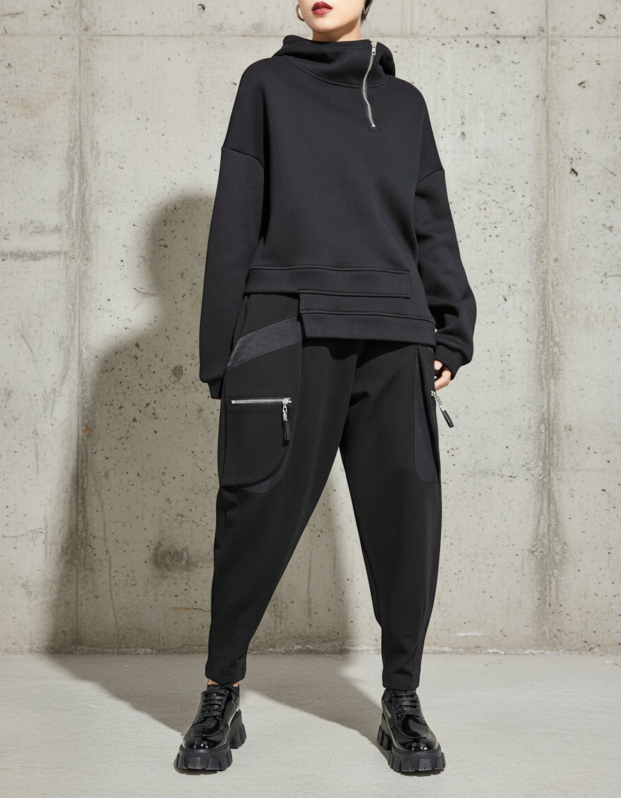 設計款加絨保暖連帽短衛衣