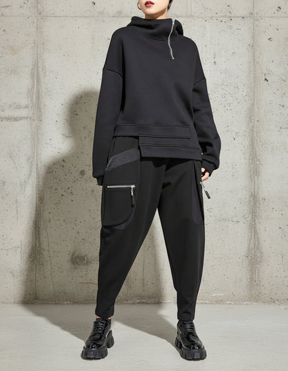 設計款加絨保暖連帽短衛衣