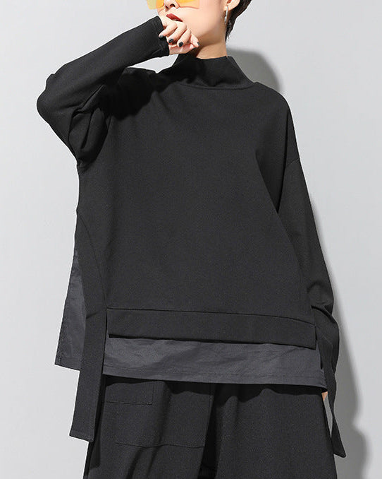 寬鬆層次拼接立領直版造型Ｔ恤