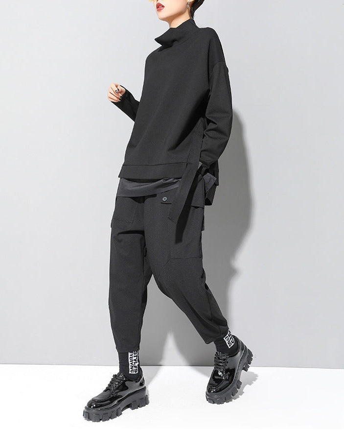 寬鬆層次拼接立領直版造型Ｔ恤