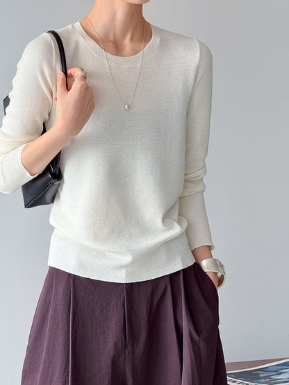 秋冬新款/圓領百搭包色薄毛衣-四色