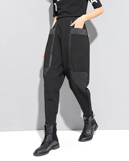 秋冬拉鍊拼接設計款個性縮口褲8857