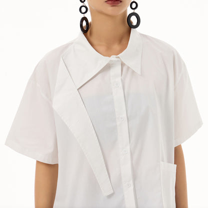 2026新款/飛領片設計款寬版五分袖襯衫