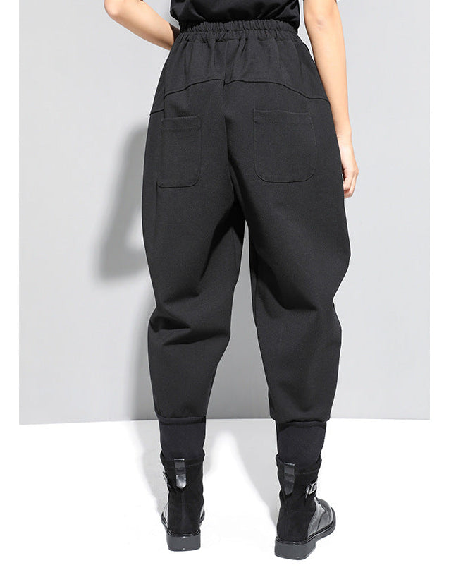 秋冬拉鍊拼接設計款個性縮口褲8857