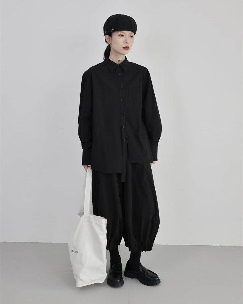 解構不對稱門襟設計款襯衫-黑白