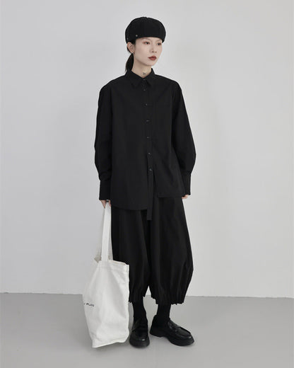 解構不對稱門襟設計款襯衫-黑白