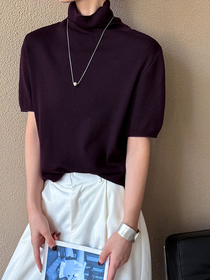 五分袖半高領百搭寬鬆上衣-五色