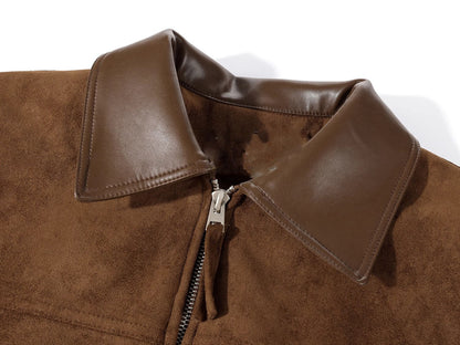 年輕感鹿皮絨英倫復古短夾克