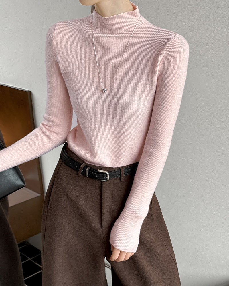 小高領修身毛衣打底上衣-三色