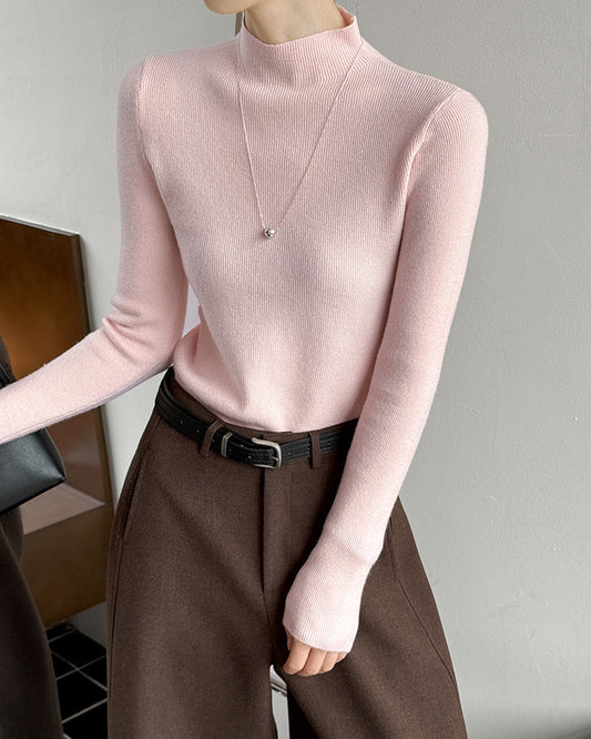 小高領修身毛衣打底上衣-三色