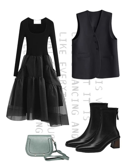 秋季百搭小Ｖ領中長版西裝背心