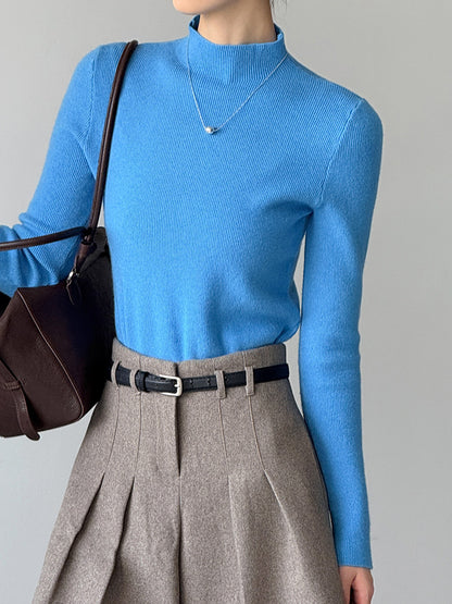 小高領修身毛衣打底上衣-三色