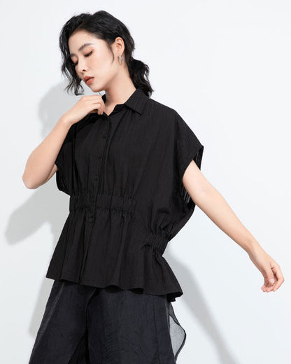 新品/設計款/不規則抓腰包袖襯衫6225