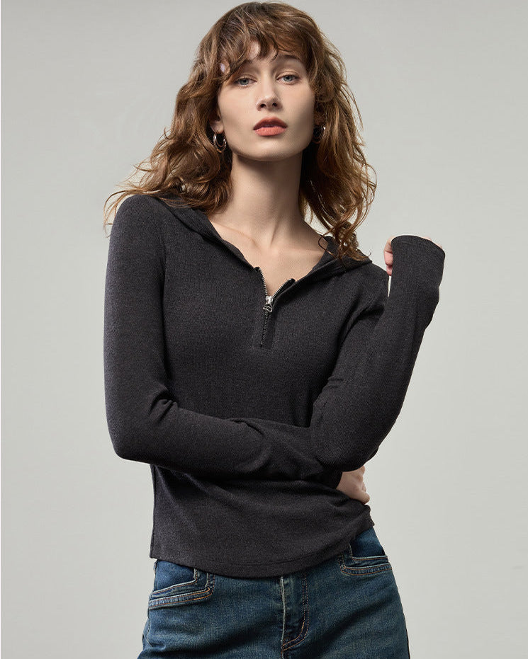 小拉鍊連帽針織上衣