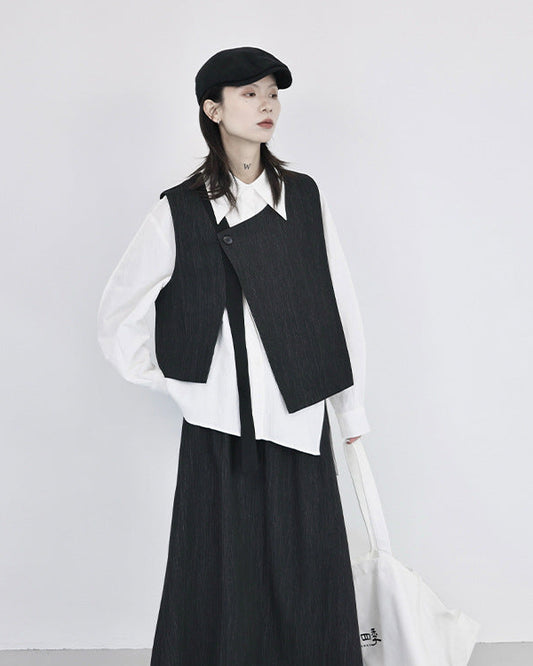 色織布料疊穿造型背心坎肩