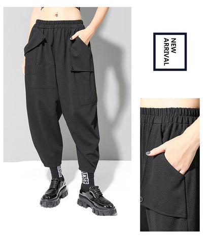 秋冬寬鬆彈力錐形九分哈倫褲8843