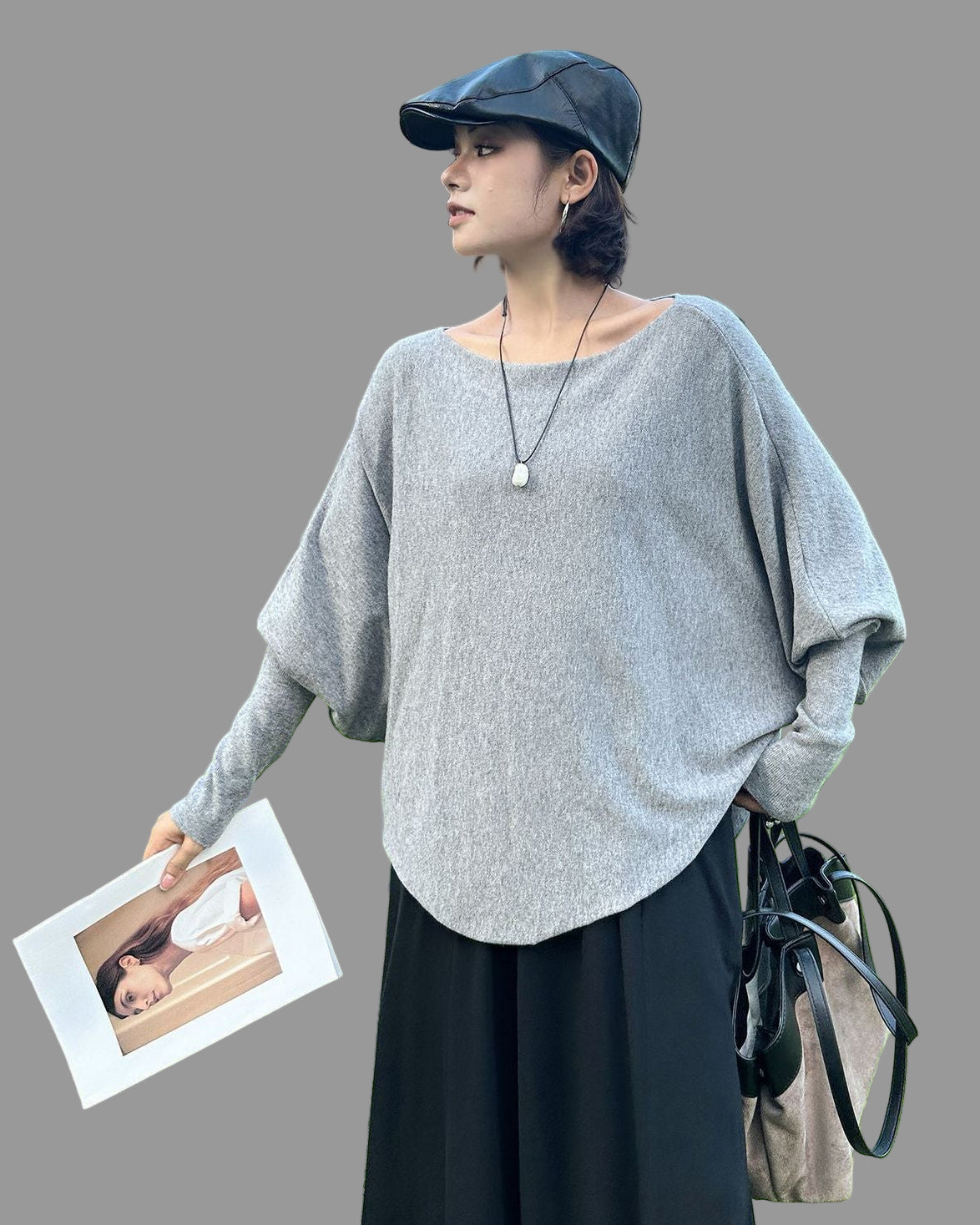 法式慵懶蝙蝠袖船型領大寬T恤