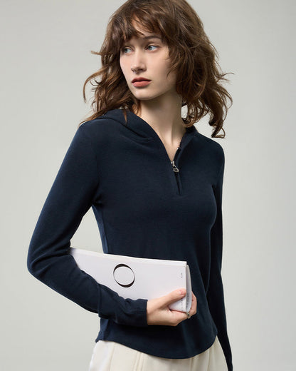 小拉鍊連帽針織上衣