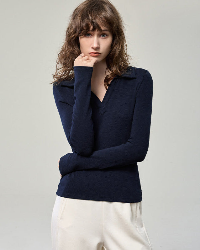 科技德絨＿V型翻領薄款針織衫