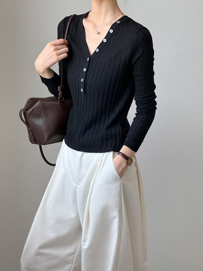 V領質感彈力直條開釦上衣