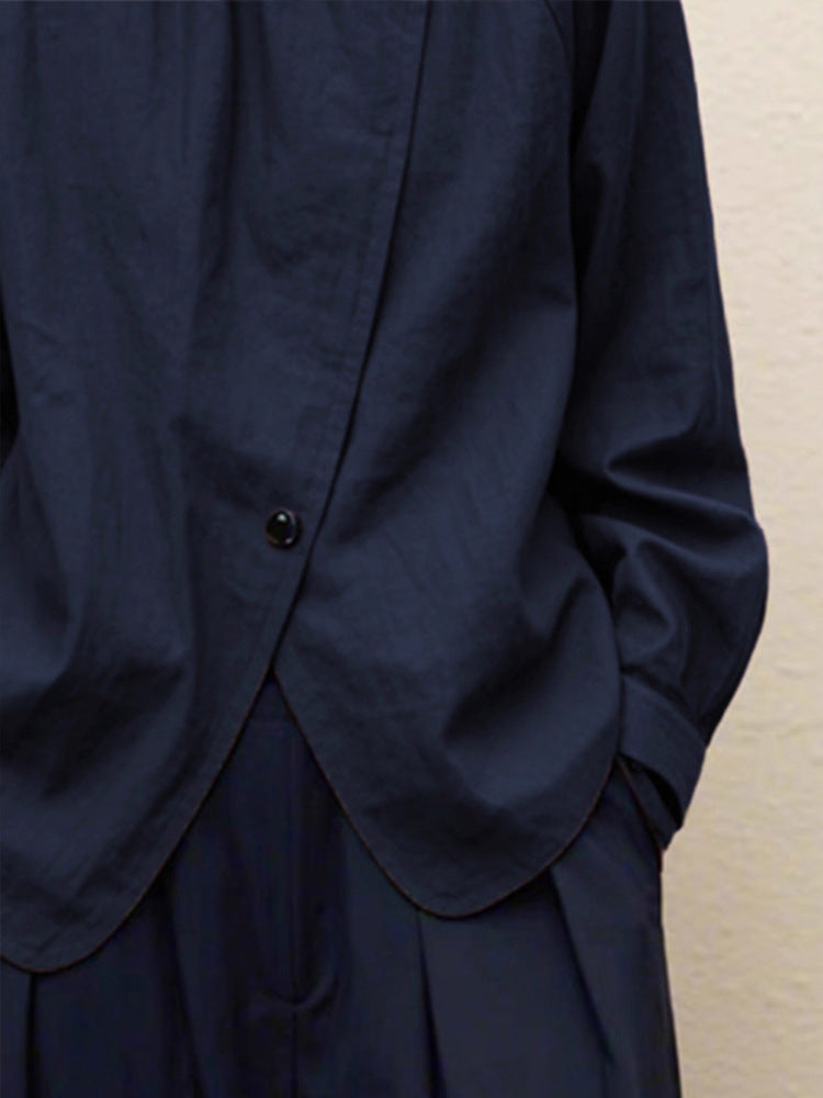 藏青色日式設計款文青襯衫