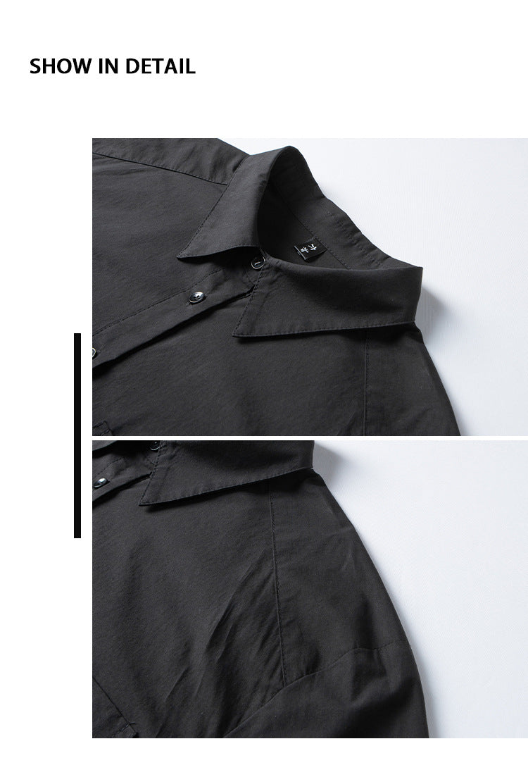 解構不對稱門襟設計款襯衫-黑白