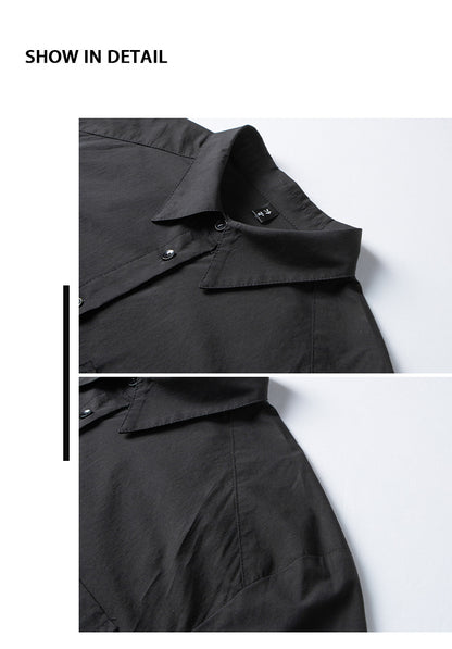 解構不對稱門襟設計款襯衫-黑白