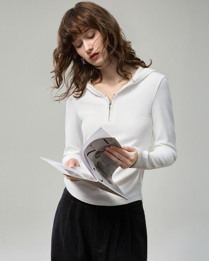 小拉鍊連帽針織上衣