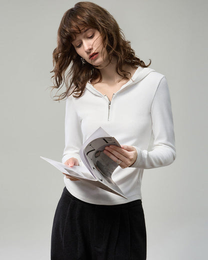 小拉鍊連帽針織上衣