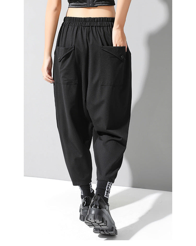 秋冬寬鬆彈力錐形九分哈倫褲8843