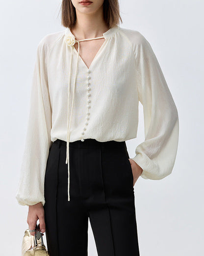 法式春天～玫瑰雪紡造型美型上衣