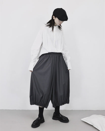 西裝料垂感抓摺花苞裙褲