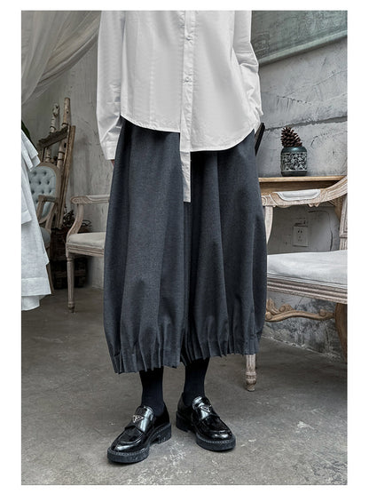 西裝料垂感抓摺花苞裙褲