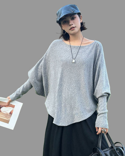 法式慵懶蝙蝠袖船型領大寬T恤